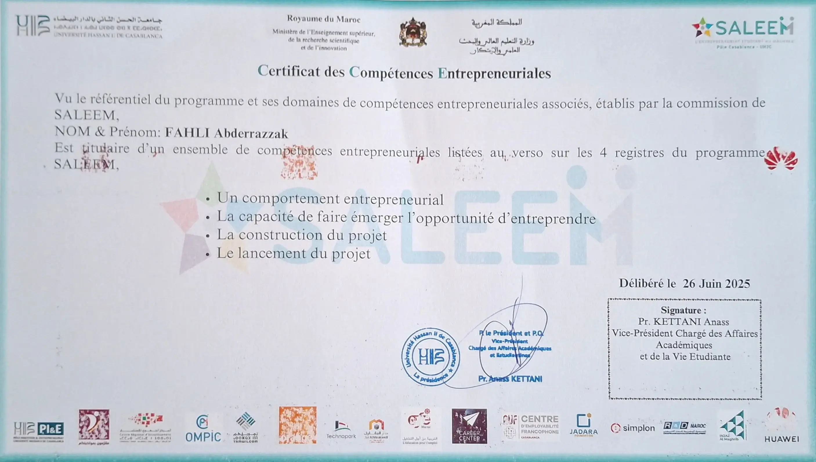 Compétences Entrepreneuriales - Programme SALEEM